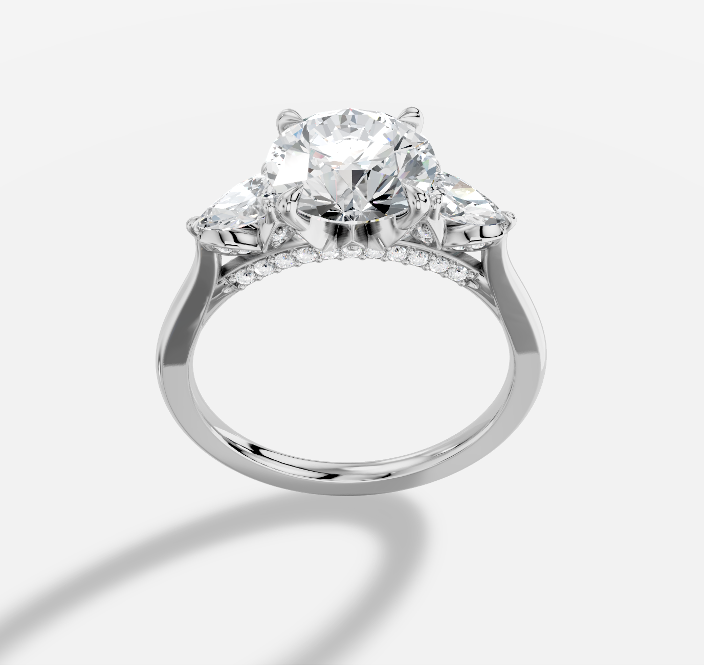 Round Three stone Diamond Ring in 18K White Gold
