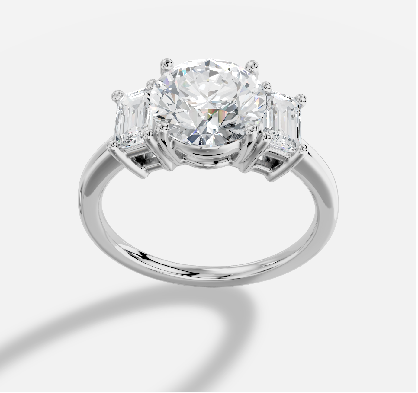 Round Three stone Diamond Ring in 18K White Gold