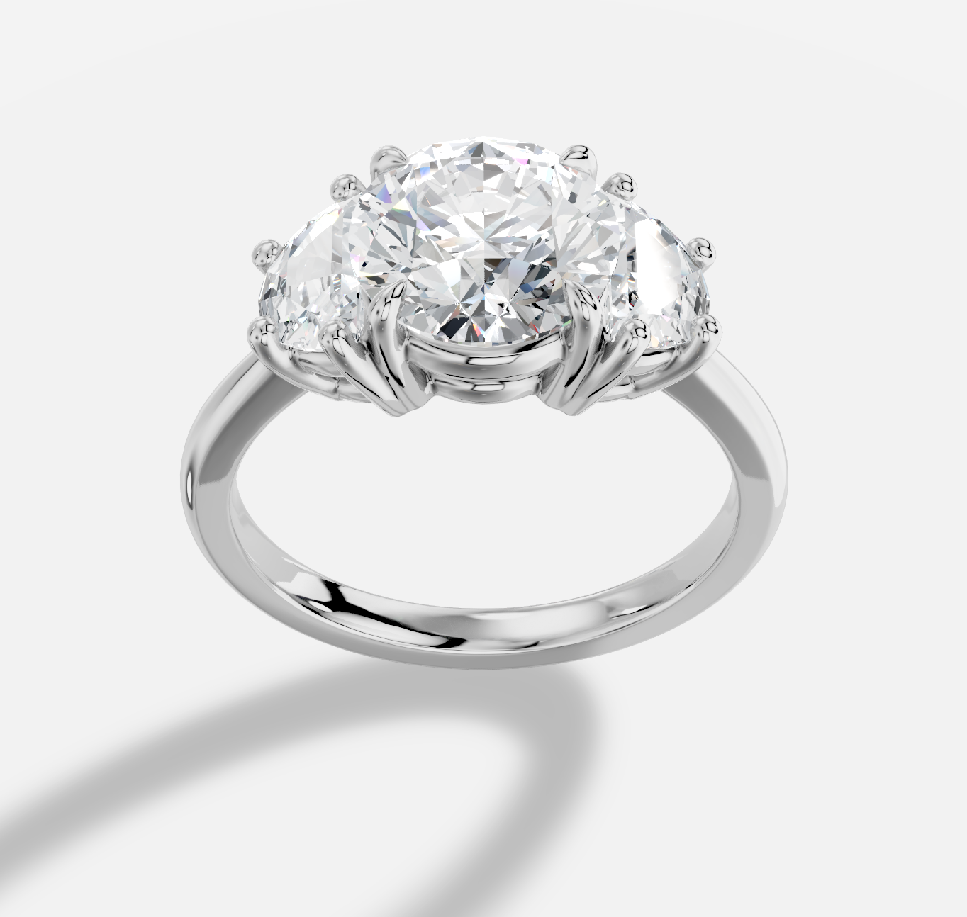 Round Three stone Diamond Ring in 18K White Gold