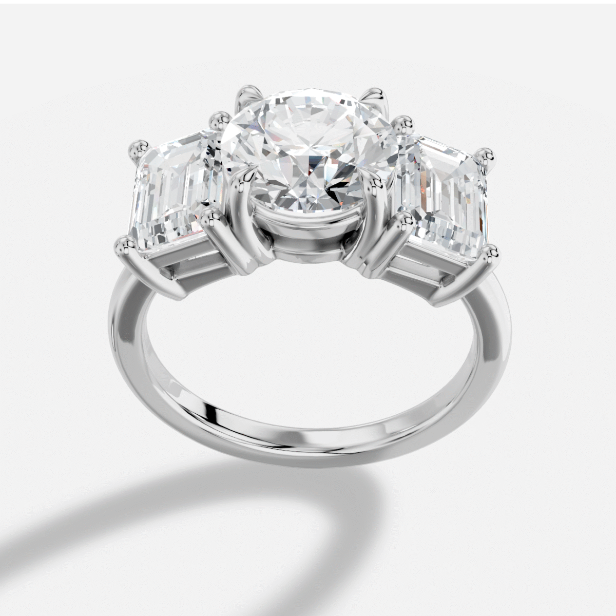 Round Three stone Diamond Ring in 18K White Gold