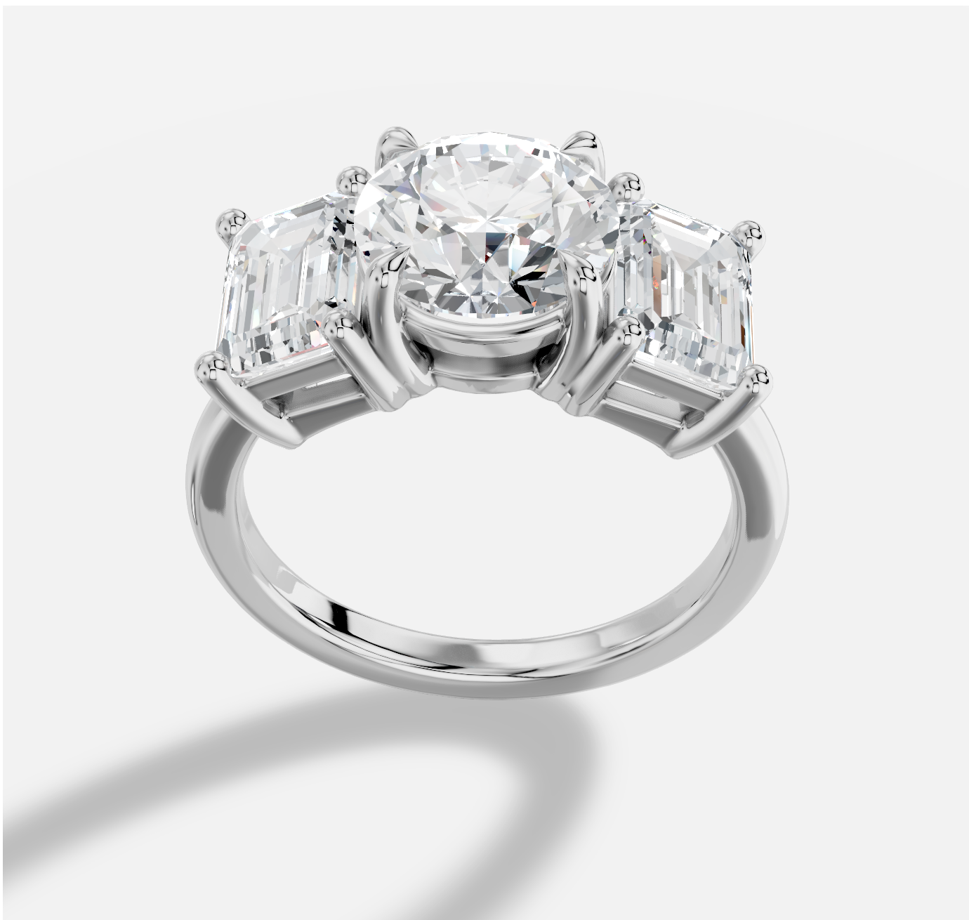Round Three stone Diamond Ring in 18K White Gold