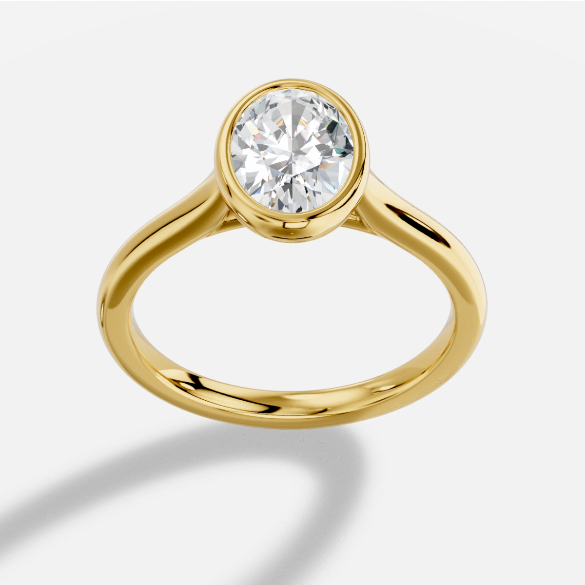 Oval  Diamond Ring in 18K Yellow Gold