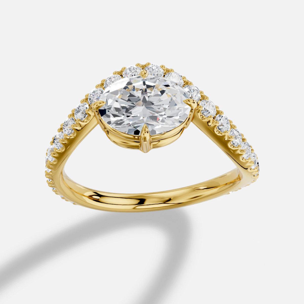 Oval  Diamond Ring in 18K Yellow Gold