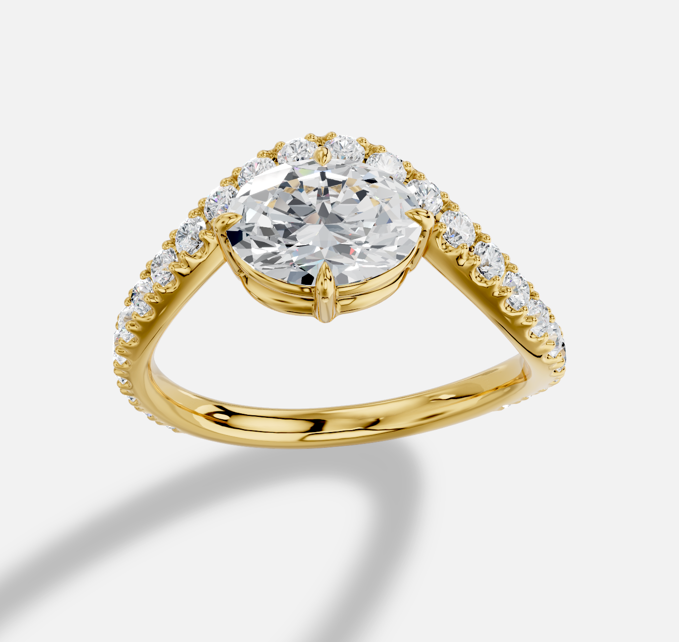 Oval  Diamond Ring in 18K Yellow Gold
