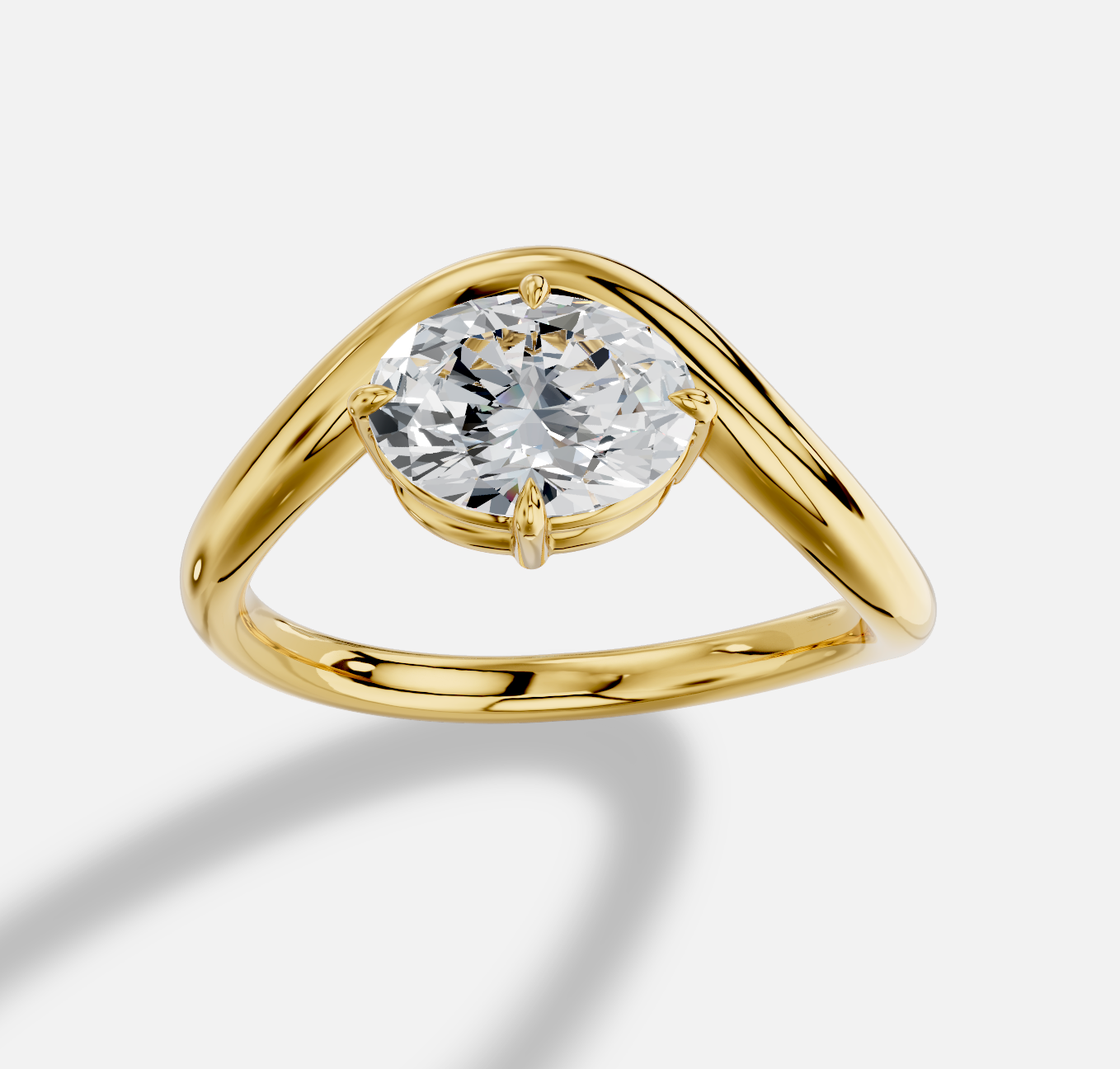Oval  Diamond Ring in 18K Yellow Gold