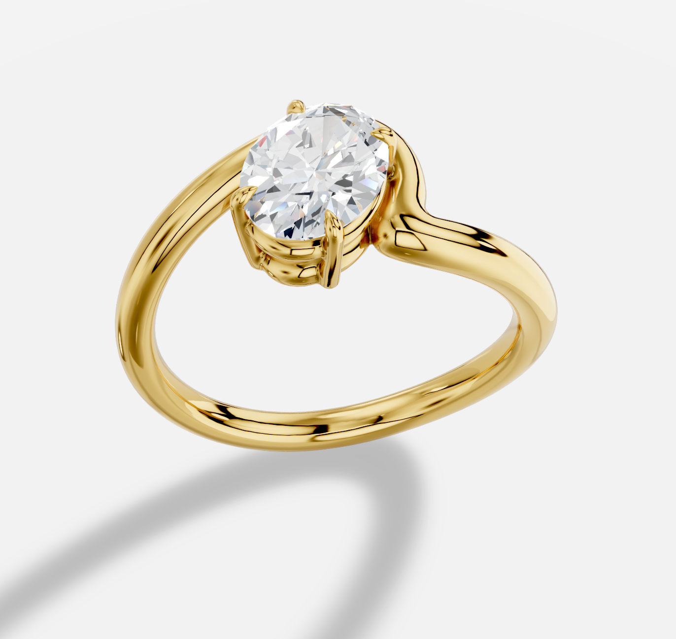 Oval  Diamond Ring in 18K Yellow Gold