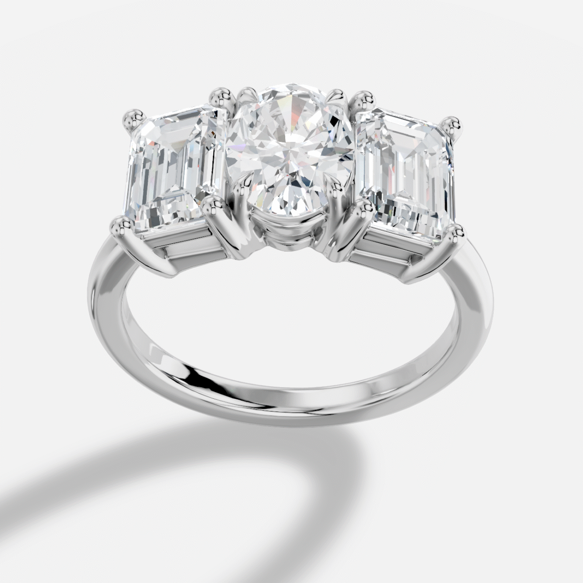 Oval Three Stone Diamond Ring in 18K White Gold