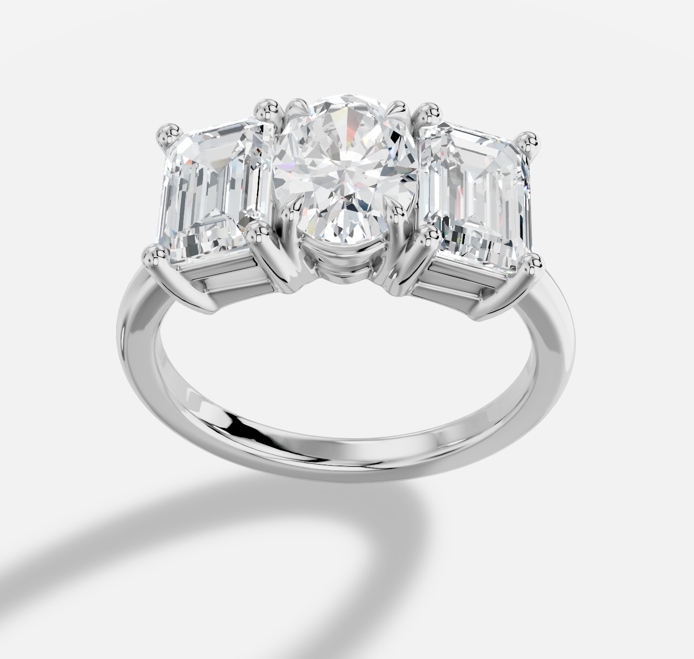 Oval Three Stone Diamond Ring in 18K White Gold