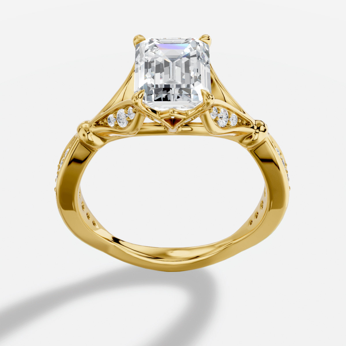 Emerald Cut  Diamond Ring  in 18K Yellow Gold
