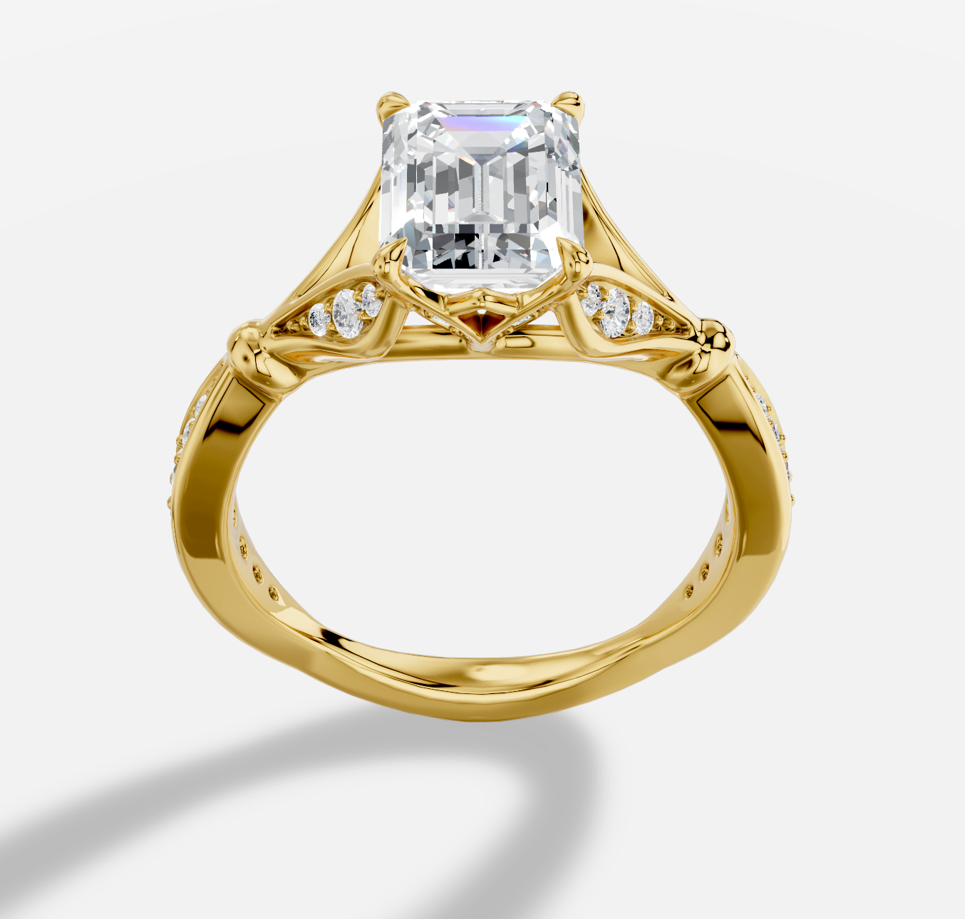 Emerald Cut  Diamond Ring  in 18K Yellow Gold