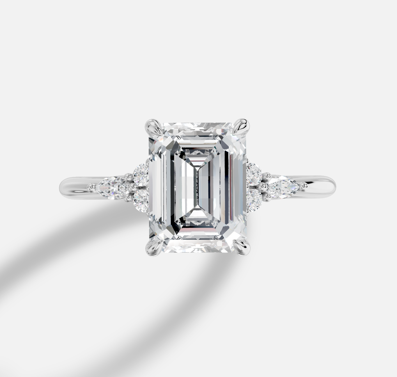 Emerald Cut Diamond Ring in 18K White Gold - 图片 4