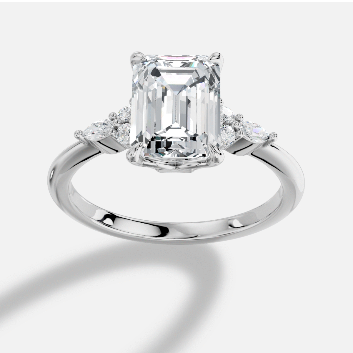 Emerald Cut  Diamond Ring  in 18K White Gold