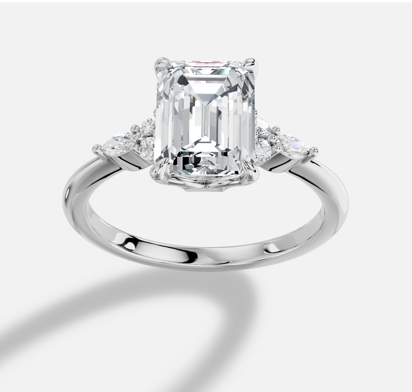 Emerald Cut  Diamond Ring  in 18K White Gold