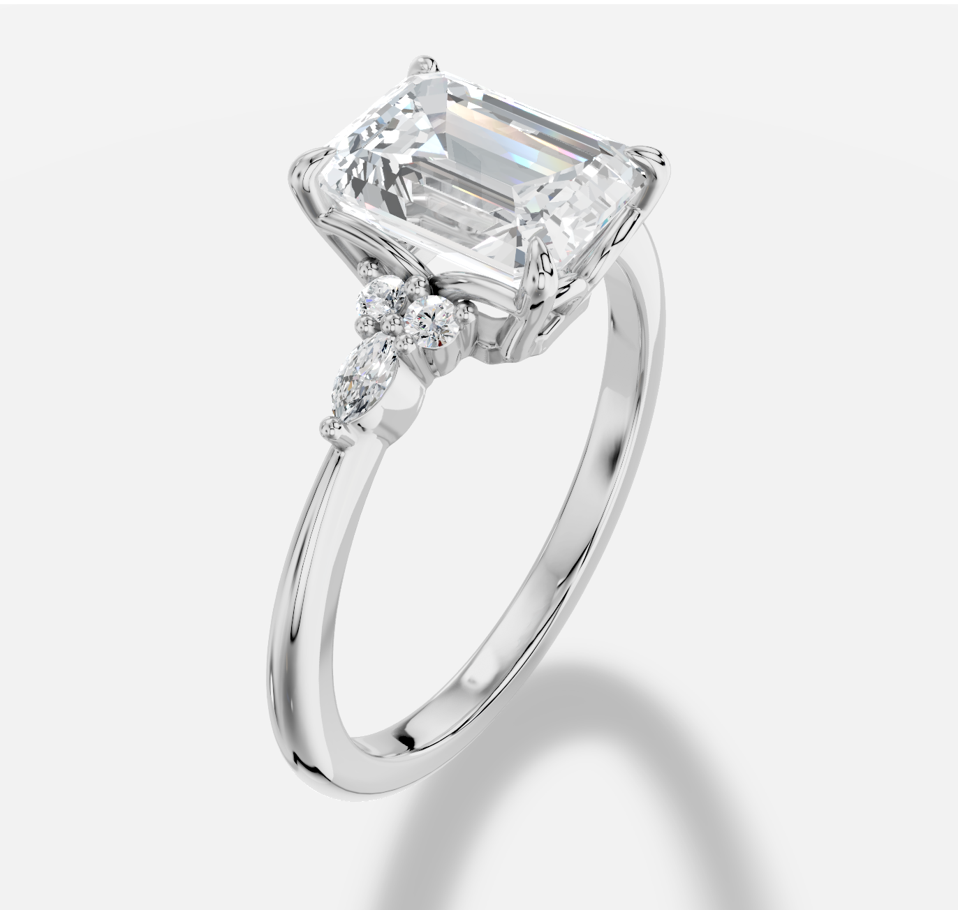 Emerald Cut Diamond Ring in 18K White Gold - 图片 2