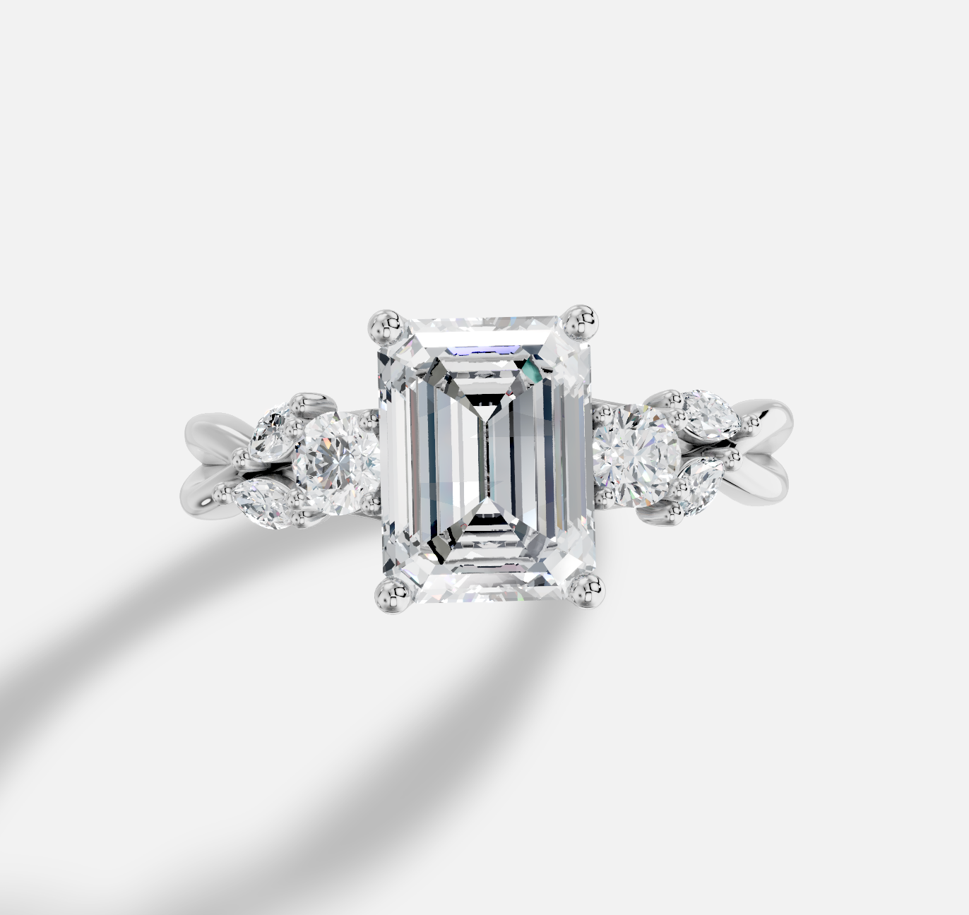 Emerald Cut Diamond Ring in 18K White Gold - 图片 4