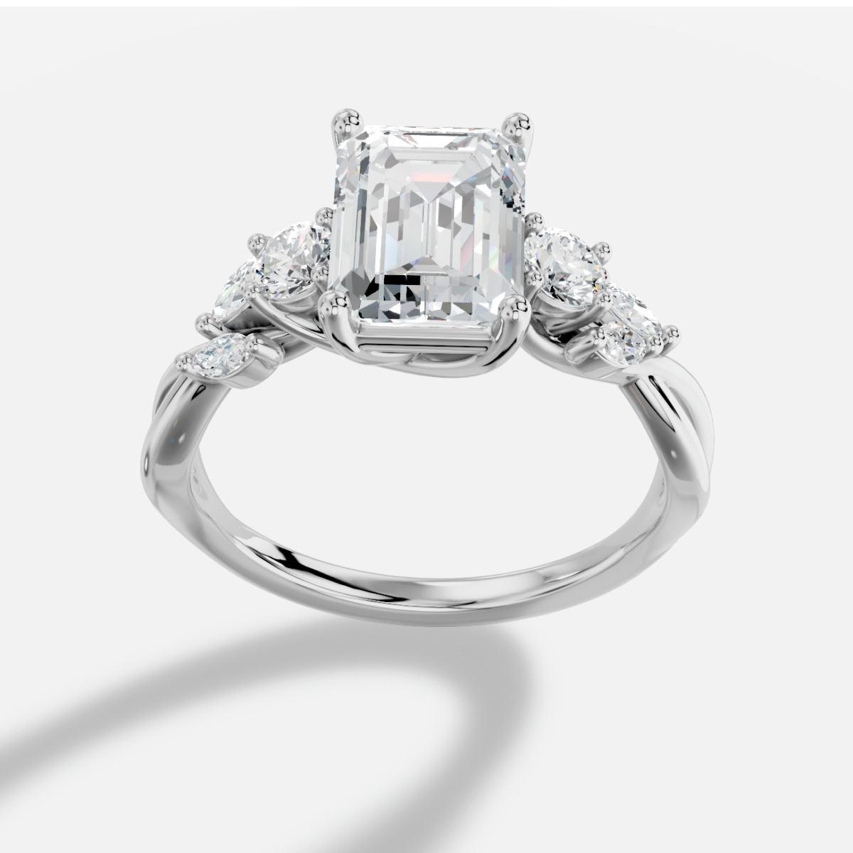 Emerald Cut Diamond Ring  in 18K White Gold