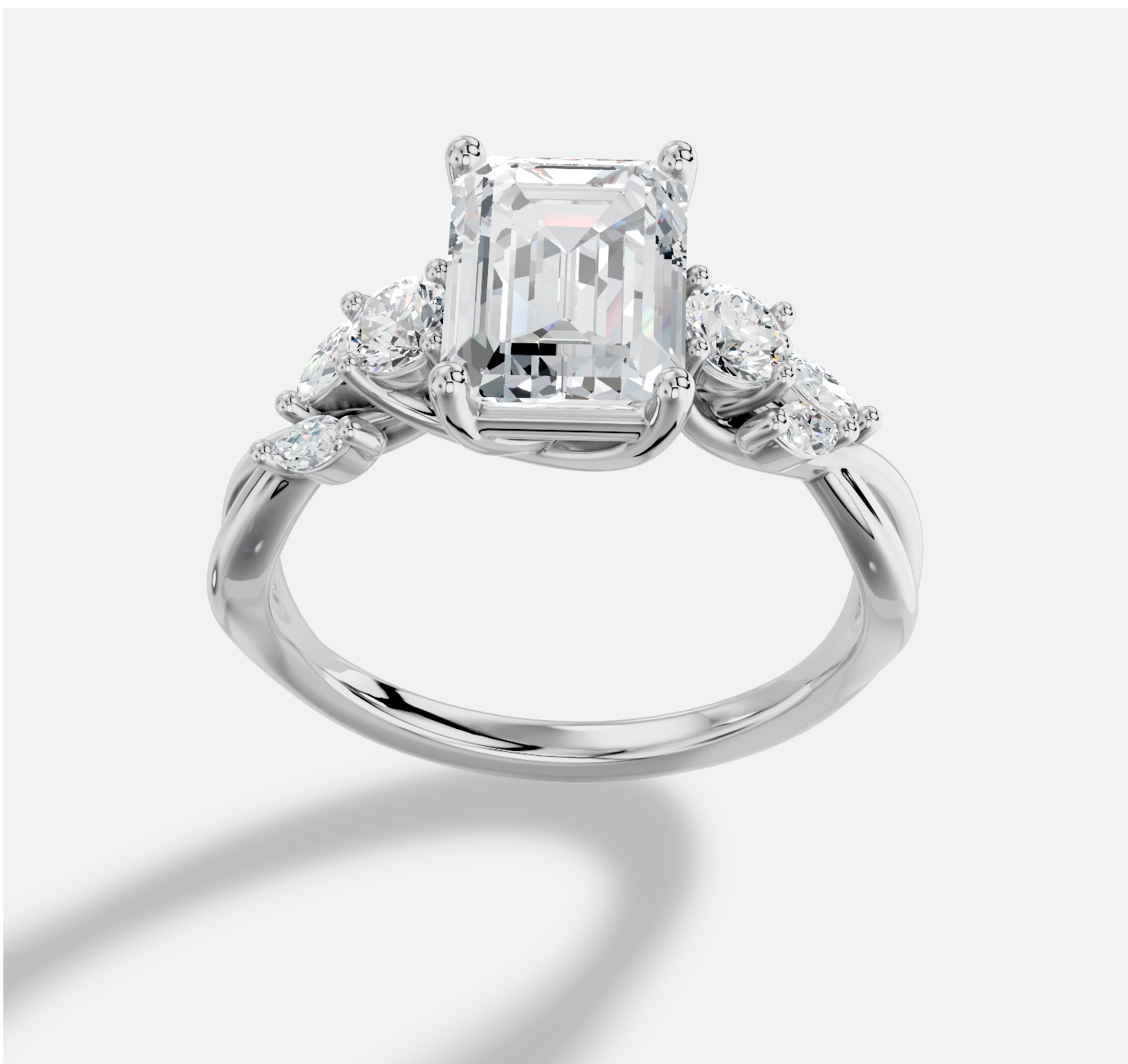 Emerald Cut Diamond Ring  in 18K White Gold