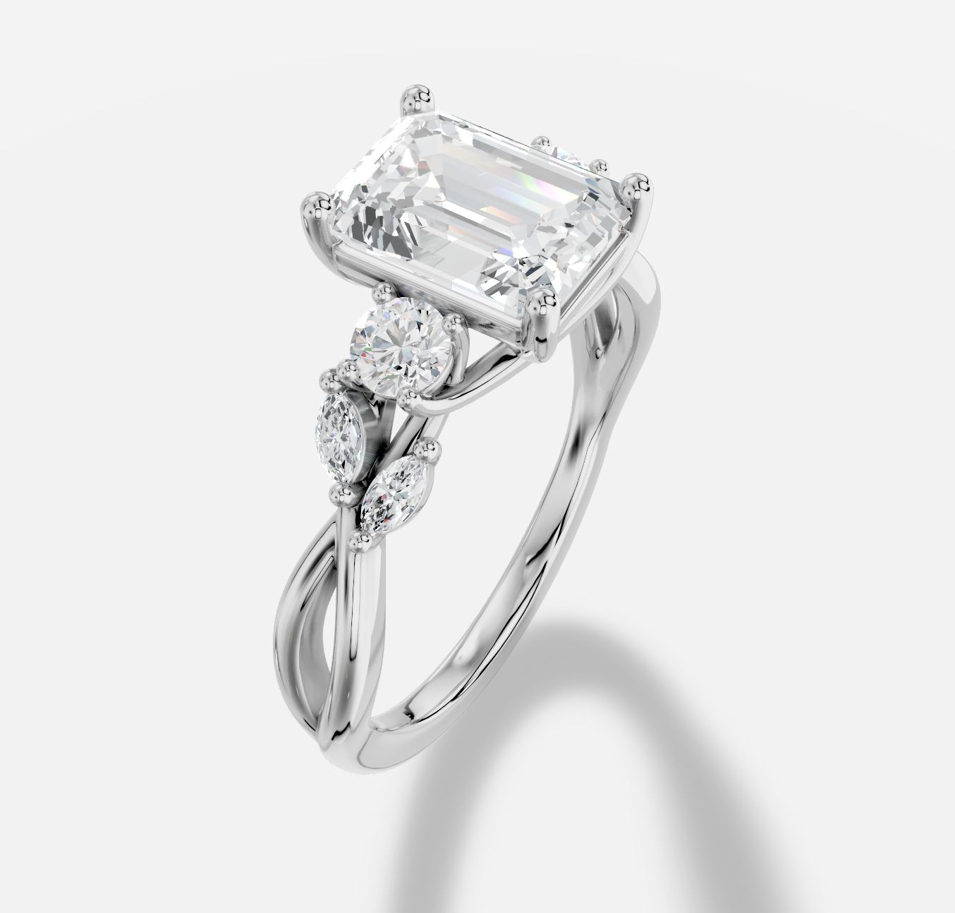 Emerald Cut Diamond Ring in 18K White Gold - 图片 3