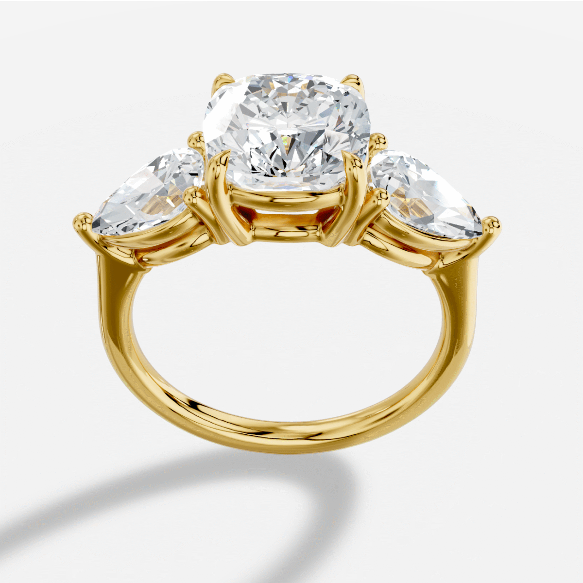 Cushion  Three Stone Diamond Ring in 18K Yellow Gold