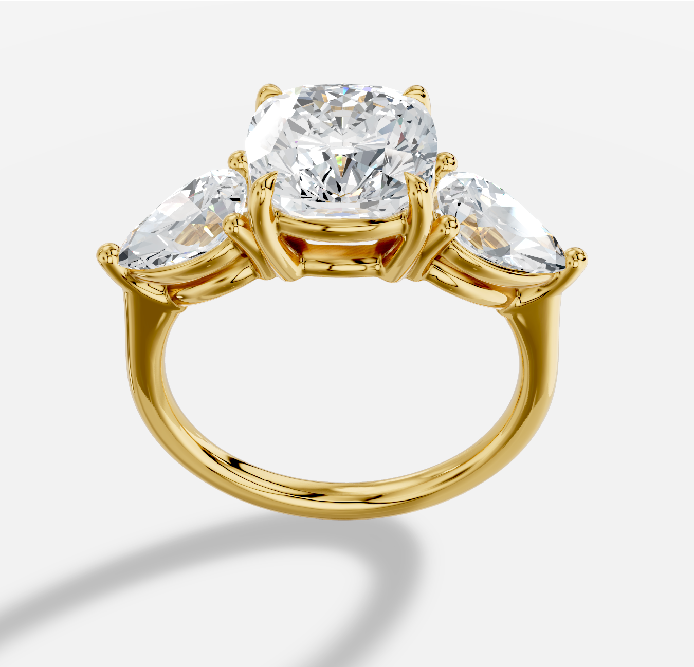 Cushion  Three Stone Diamond Ring in 18K Yellow Gold