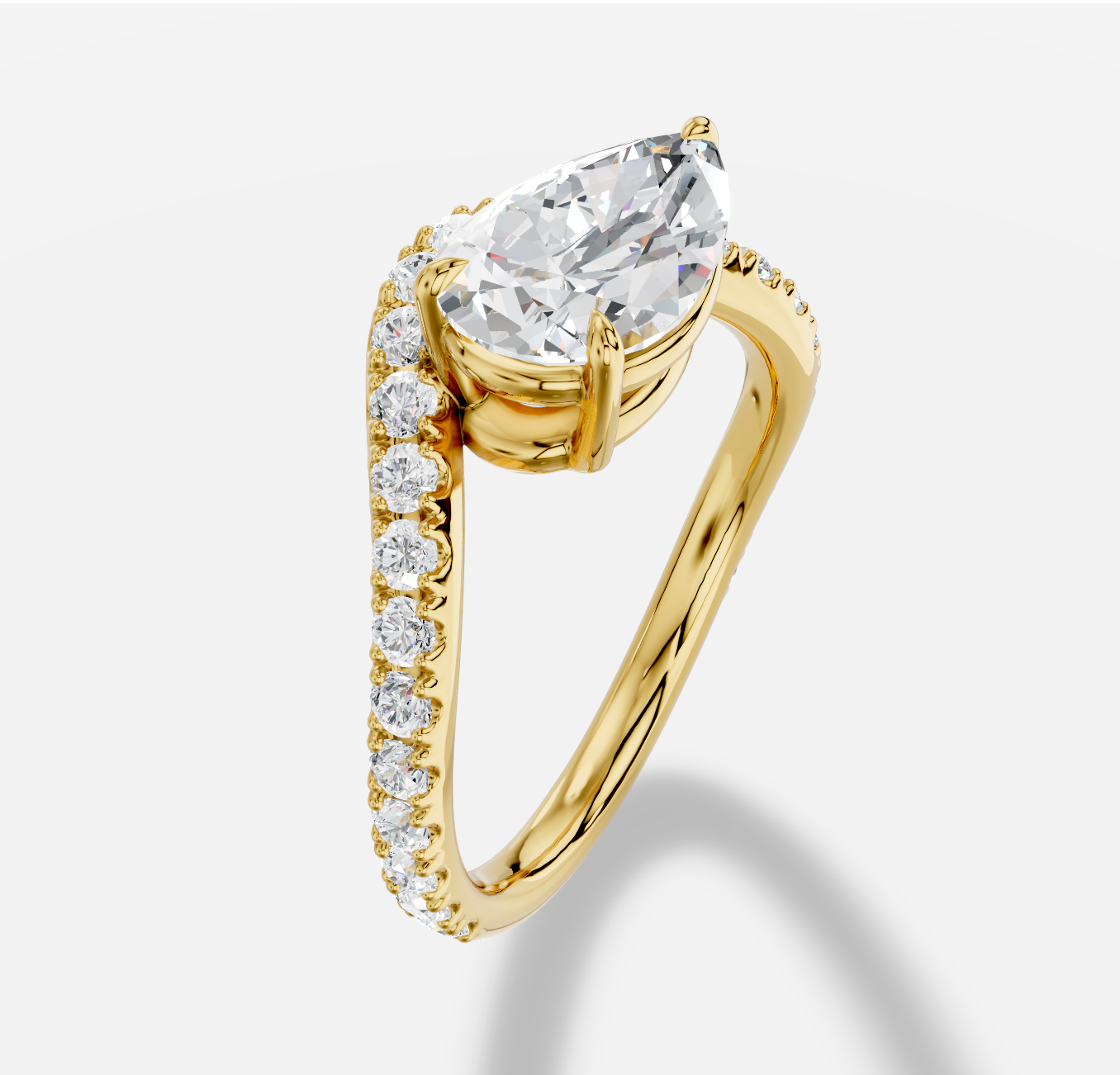 Pear Diamond Ring in 18K Yellow Gold - 图片 3