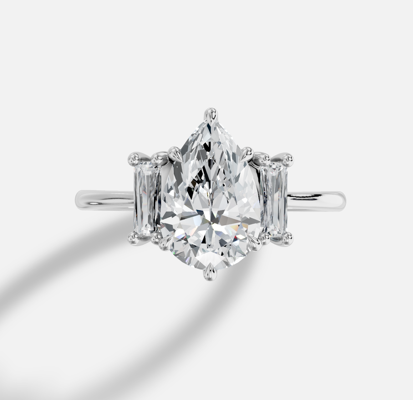 Pear Three Stone Diamond Ring in 18K White Gold - 图片 5
