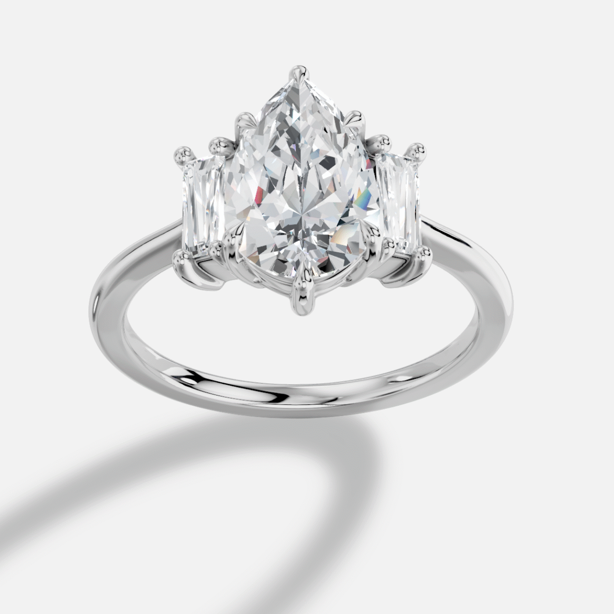 Pear Three Stone Diamond Ring in 18K White Gold