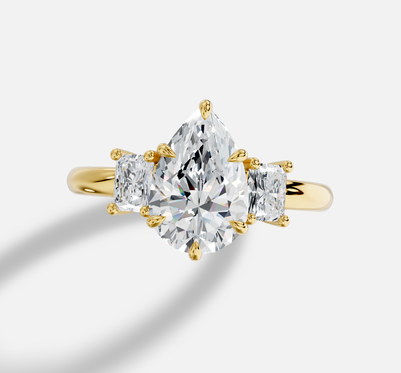 Pear Three Stone Diamond Ring in 18K Yellow Gold - 图片 5