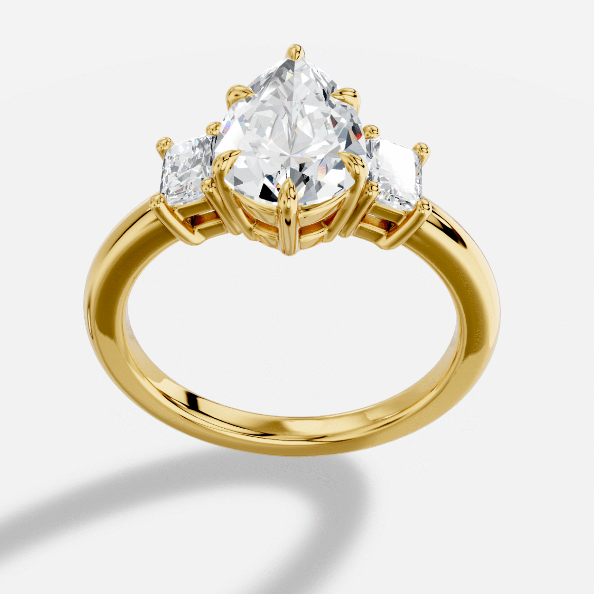 Pear Three Stone  Diamond Ring in 18K Yellow Gold
