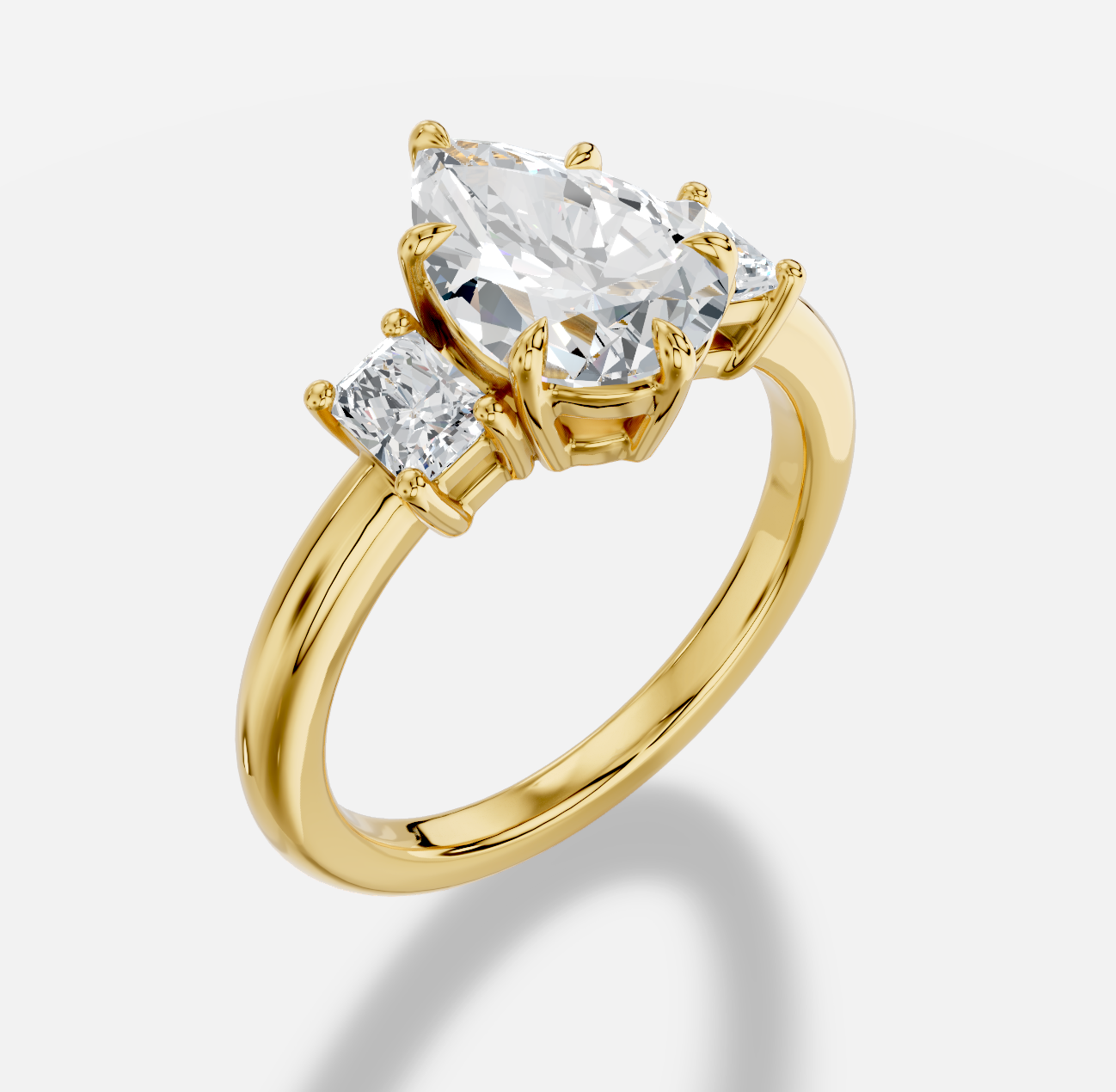 Pear Three Stone Diamond Ring in 18K Yellow Gold - 图片 4