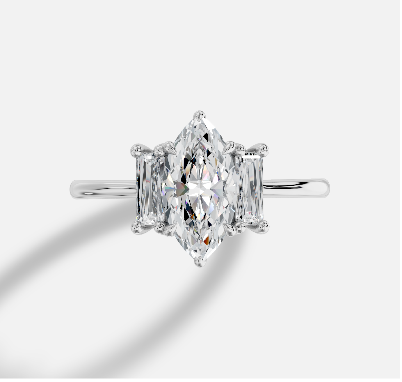 Marquise Three stones Diamond Ring in 18K White Gold - 图片 4