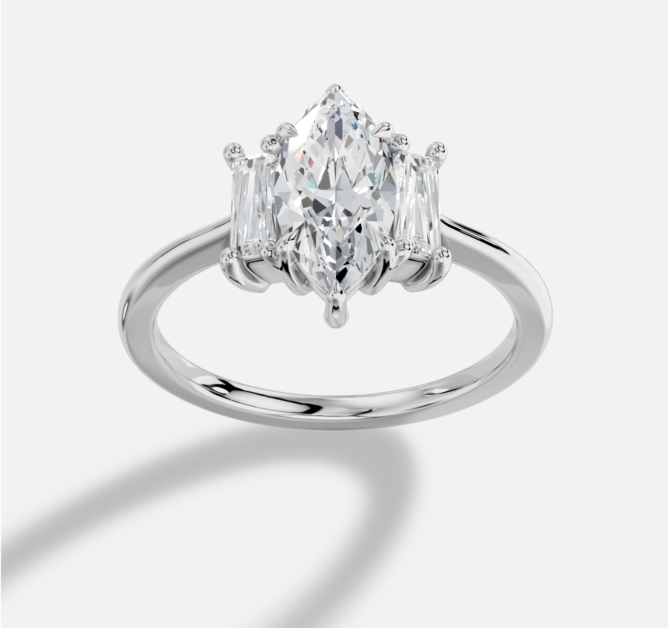 Marquise Three stones Diamond Ring in 18K White Gold