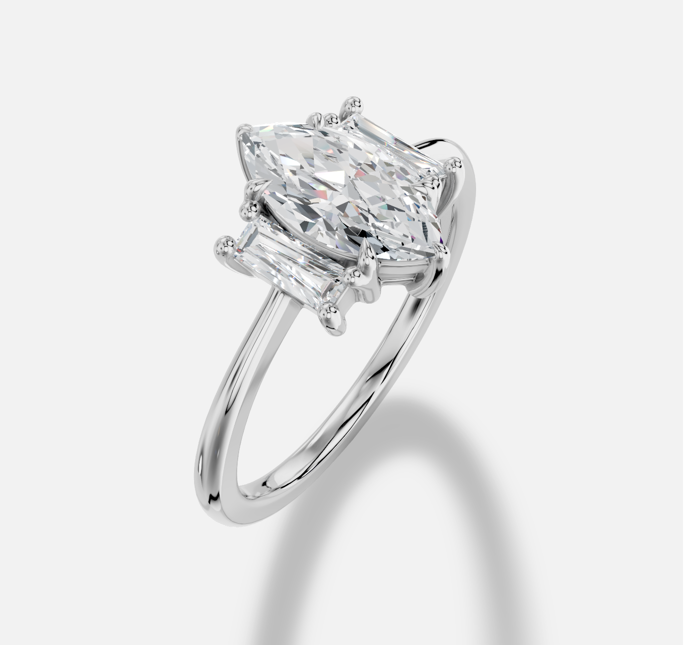 Marquise Three stones Diamond Ring in 18K White Gold - 图片 3