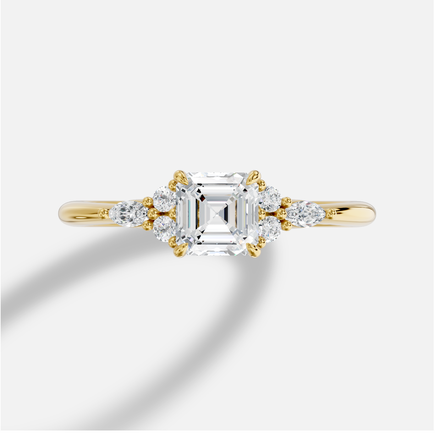Asscher Diamond Ring in 18K Yellow Gold - 图片 5