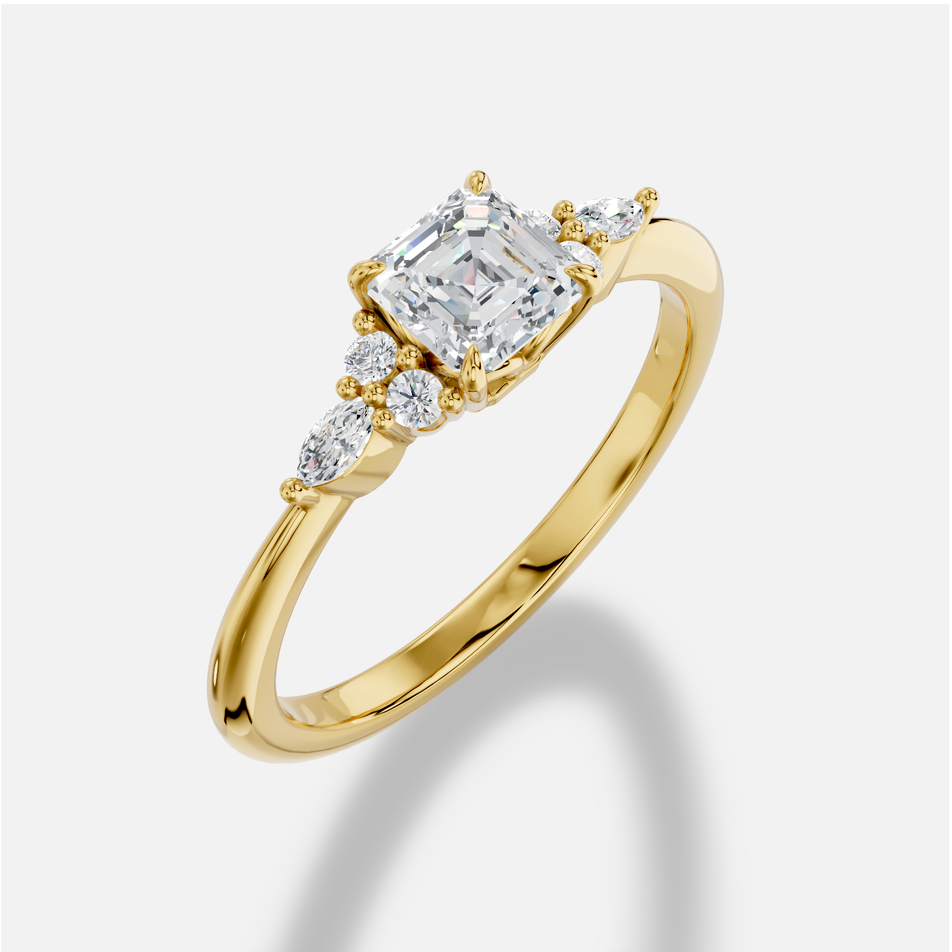 Asscher Diamond Ring in 18K Yellow Gold - 图片 3