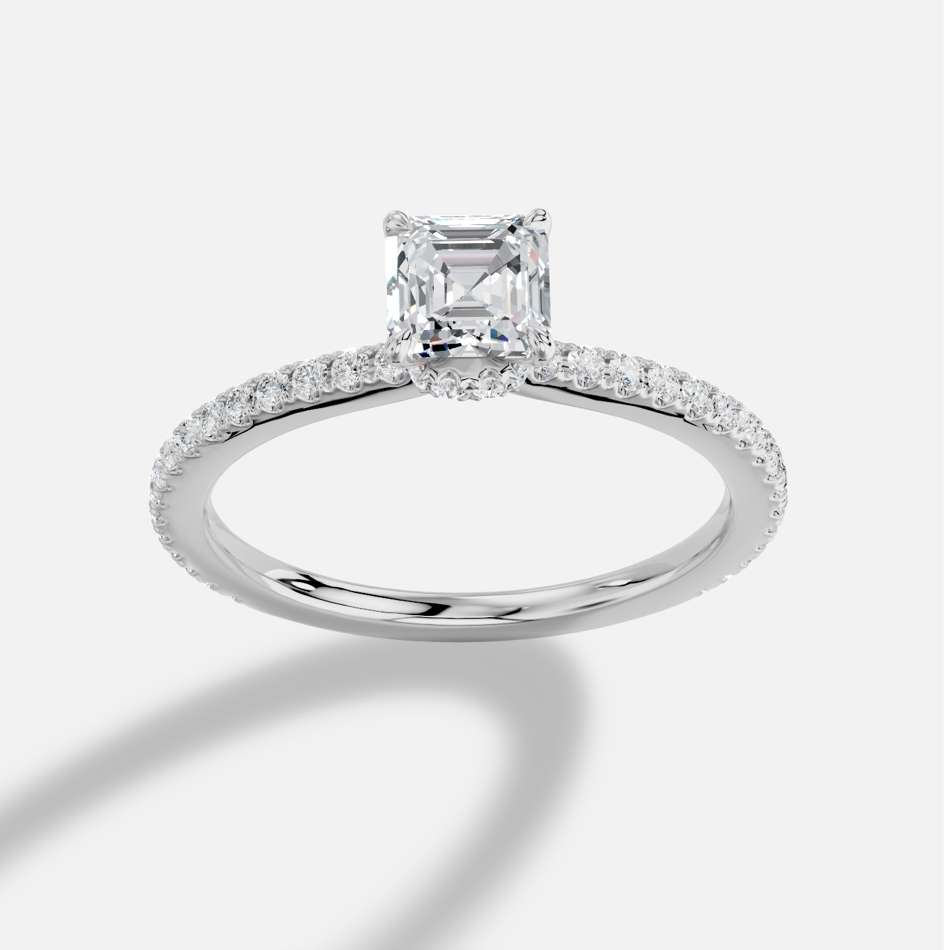 Asscher Diamond Ring in 18K White Gold