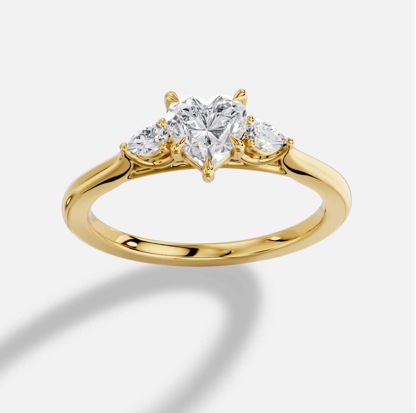 Heart Three Stones Diamond Ring in 18K Yellow Gold
