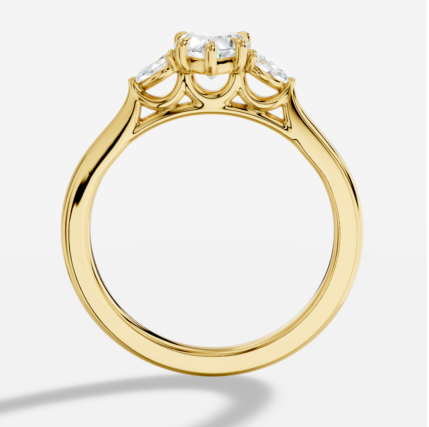 Heart Three Stones Diamond Ring in 18K Yellow Gold - 图片 5