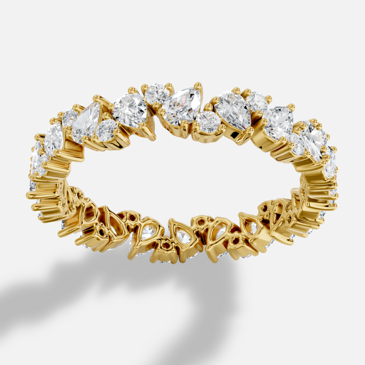 Pear Full Coverage Diamond Ring in 18K Yellow Gold