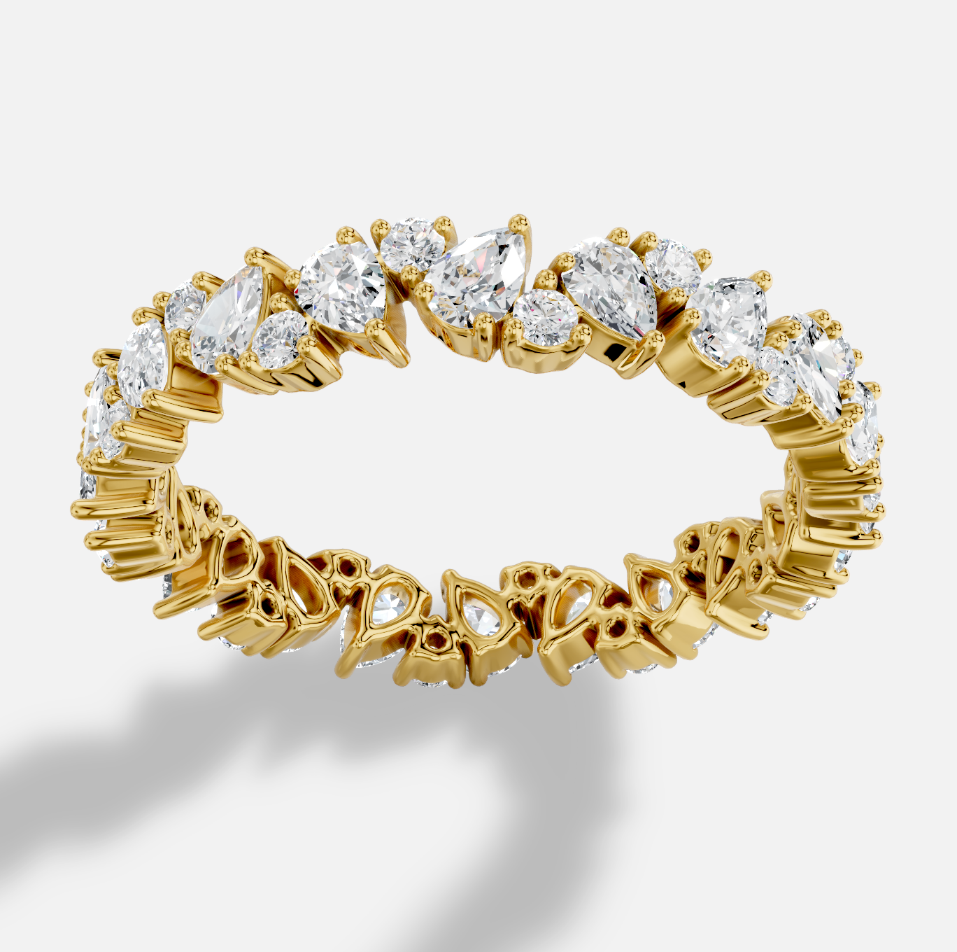 Pear Full Coverage Diamond Ring in 18K Yellow Gold