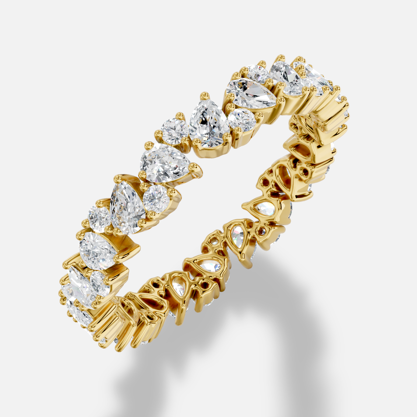 Pear Full Coverage Diamond Ring in 18K Yellow Gold - 图片 3