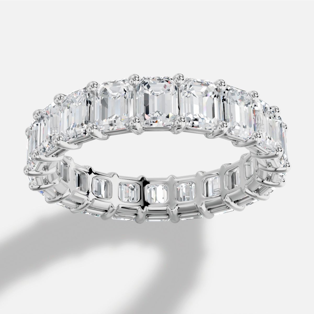 Emerald Cut Full Coverage  Diamond Ring  in 18K White Gold