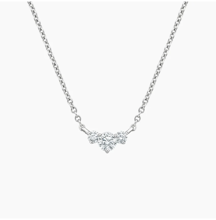 Round Three Stone Diamond Pendant  in 18k White Gold