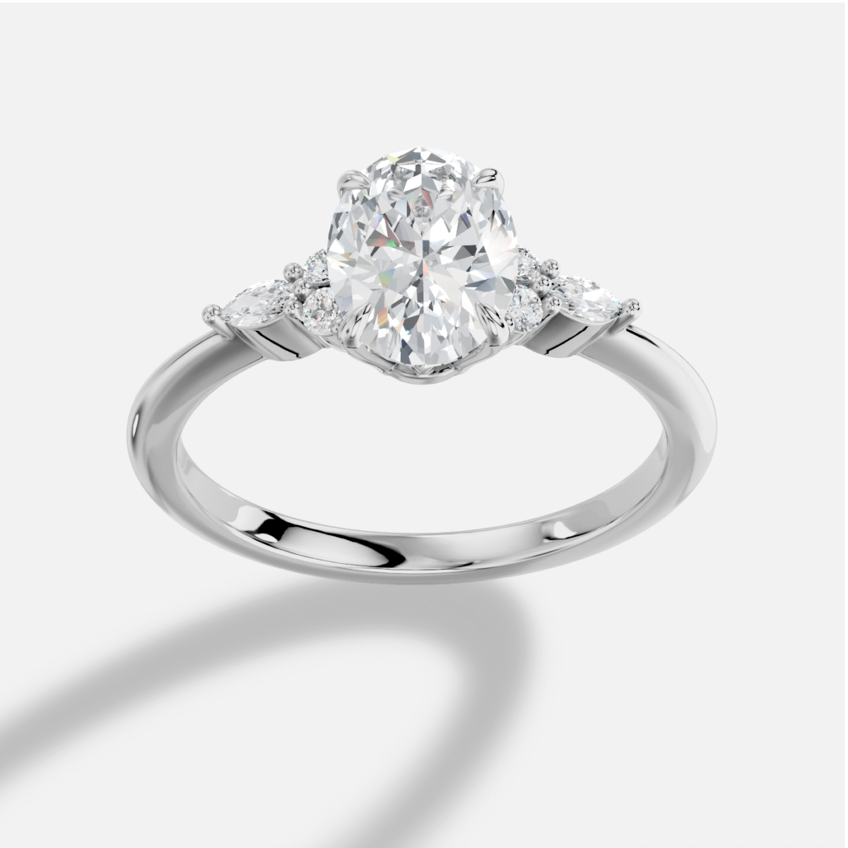 Oval  Diamond Ring in 18K White Gold
